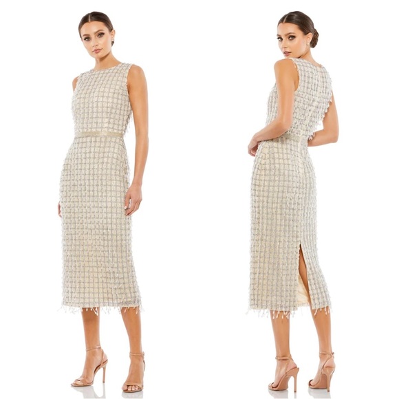 COPY - Mac Duggal 5471 Sleeveless High Neck Beaded Midi Sheath Dress Size 12